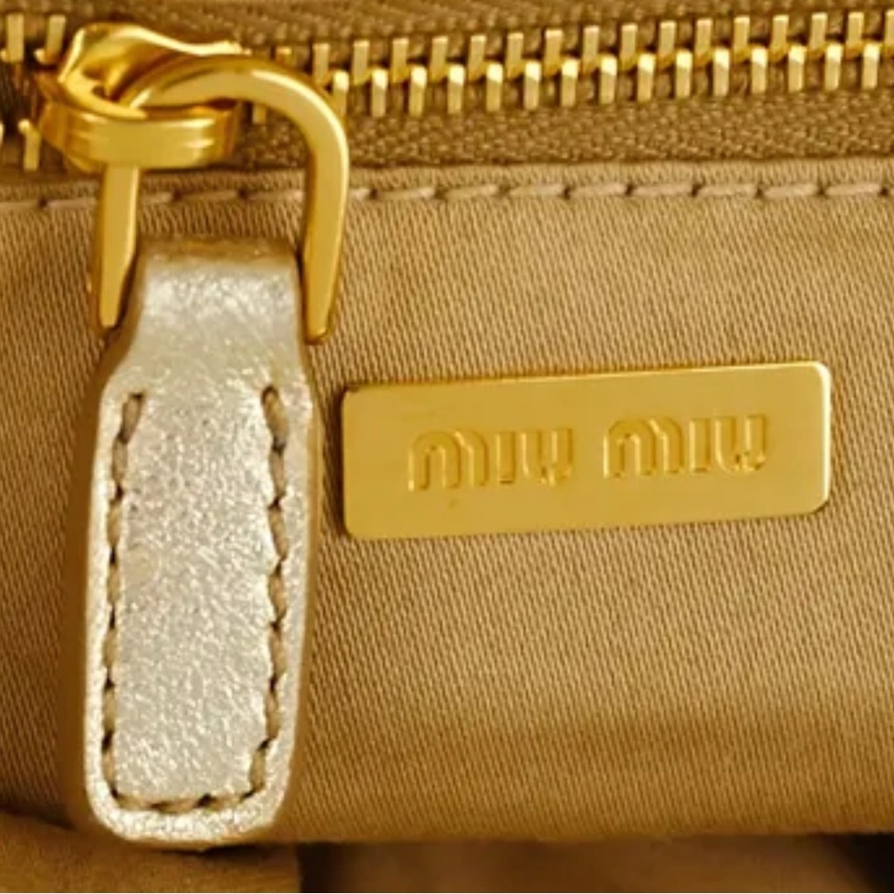 Auth MUI MUI Elegant Gold Y2K mini hobo leather Women's Handbag RARE vintage - Picture 9 of 14